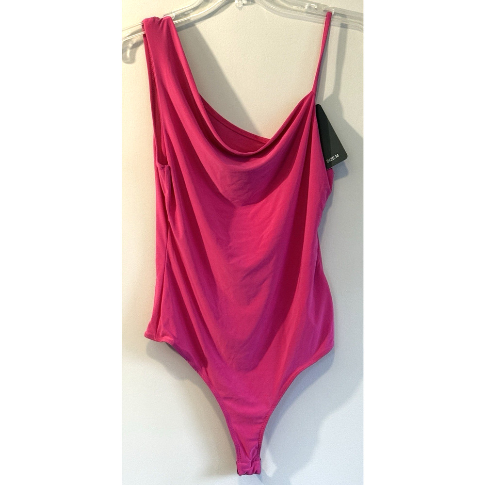 21 Saints Pink One Shoulder Thong Bodysuit with Spaghetti Strap Size Medium NWT